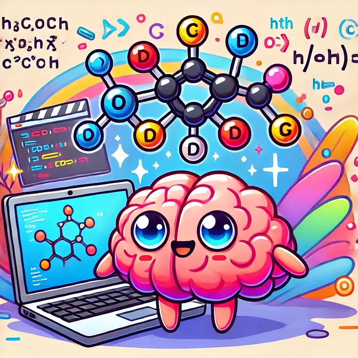 A happy brain with a dopamine molecule
